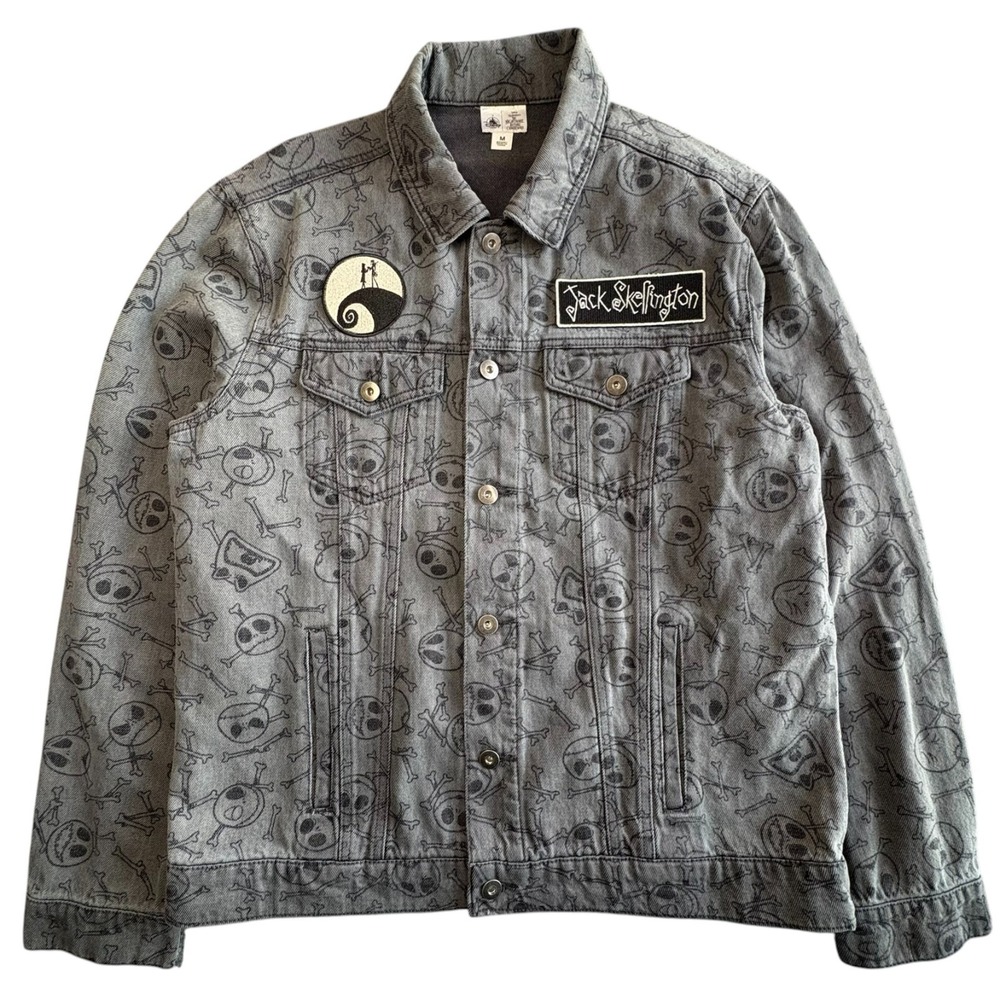 Disney Nightmare Before Christmas Jean Jacket M Gray Jack Skellington Denim